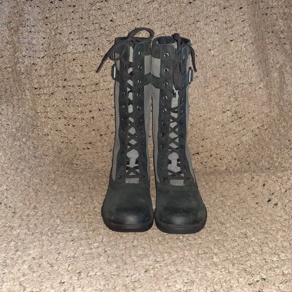 UGG-Brystl-Grey Black Leather-Fur Lined-Waterproof-Side Zip-Sz 5.5-Near Mint - Picture 3 of 9